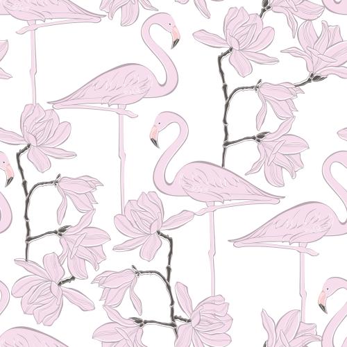 Flamingo. Vektor Flamingo und Magnolienblumen auf weißem