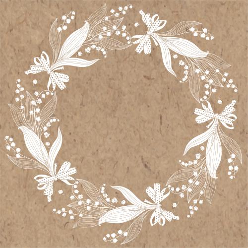Schleife. Vektor Maiglöckchen-Bouquets mit Band, runde Rahmen auf Kraftpapier