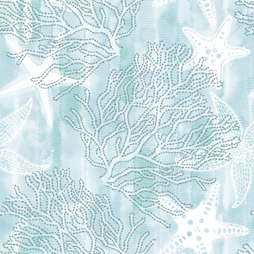 Vektorgrafik meersterne korallen wellen auf blauem aquarell