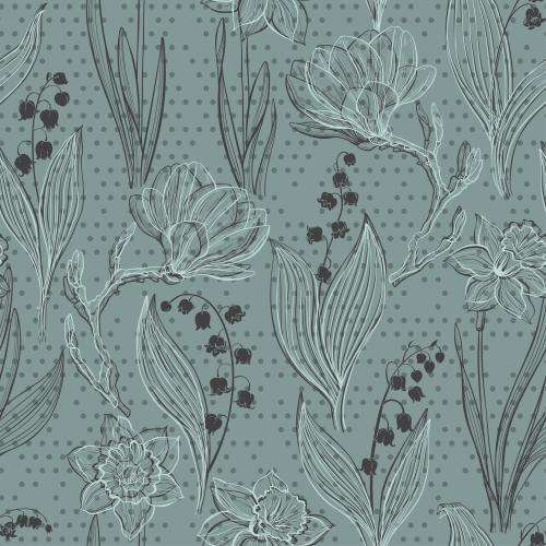 Vektorgrafik magnolien, narzissen, lilien auf dem karierten grau