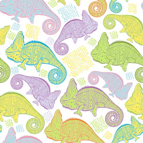 Chamäleon. Vektor Hübsche farbenfrohe Chameleons auf weißem