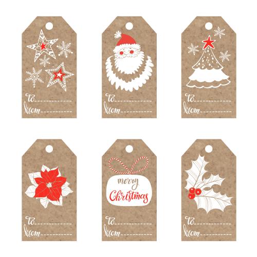 Weihnachtsstern. Vektor handgemachte festliche Etiketten zu dem Thema Weihnachten und Neujahr