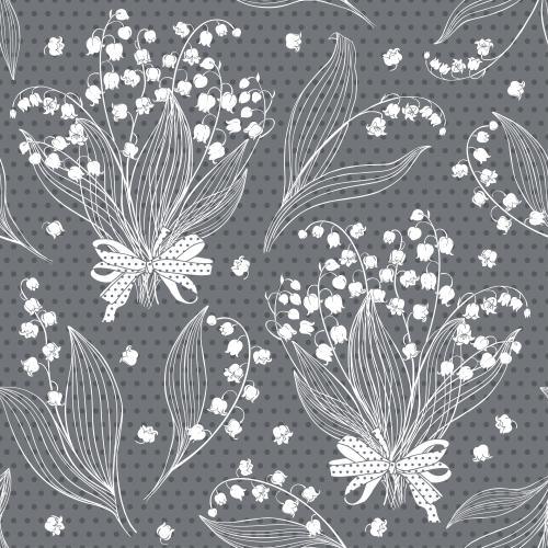 Schleife. Vektor Lilien, Bouquets mit Bändern, einzelne Blumen auf Grau mit Karomuster