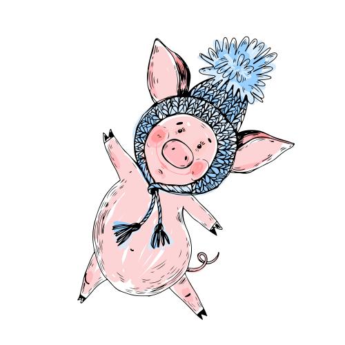 Vektorgrafik fröhlicher cartoonartiger schweinchen in der mütze