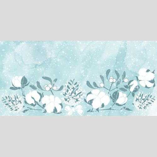 Vektorgrafik baumwollzweige, mistelzweige, tannenzapfen, festliche botanische komposition auf blauem aquarell