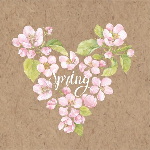 Rasterbild aquarellblumen und apfelblätter botanische komposition in herzform mit schriftzug spring auf kraft