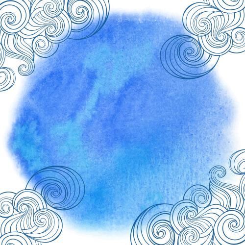 Meer. Vektor Wellen, Blau, Rund, Aquarellfragment auf weißem