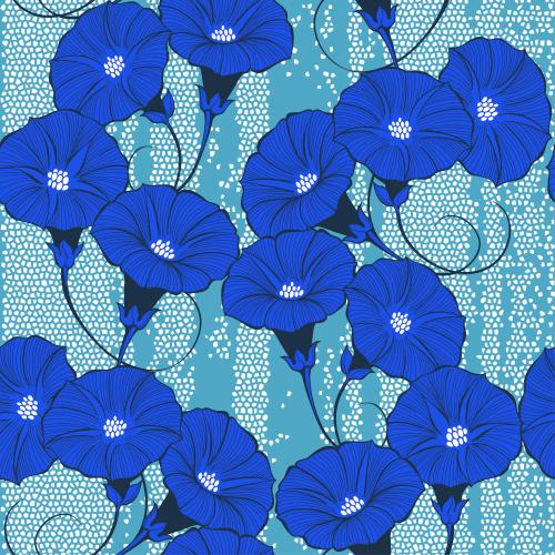 Mosaik. Vektor Kletterpflanze, blaue Blumen auf blauem Mosaik