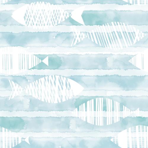 Vektorgrafik dekorative fische auf gestreiftem blauem aquarell