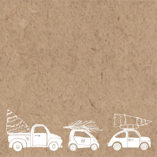 Auto. Vektor cartoonartige Spielzeugautos mit Tannenbäumen, Platz für Text auf Kraftpapier