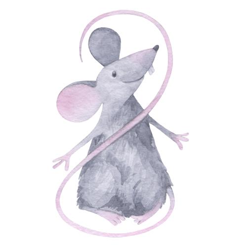 Rasterbild süße aquarell-ratte auf weißem
