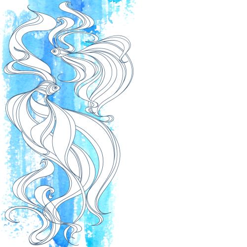 Vektorgrafik dekorative fische, blau-grüner aquarellfragment, platz für text auf weißem