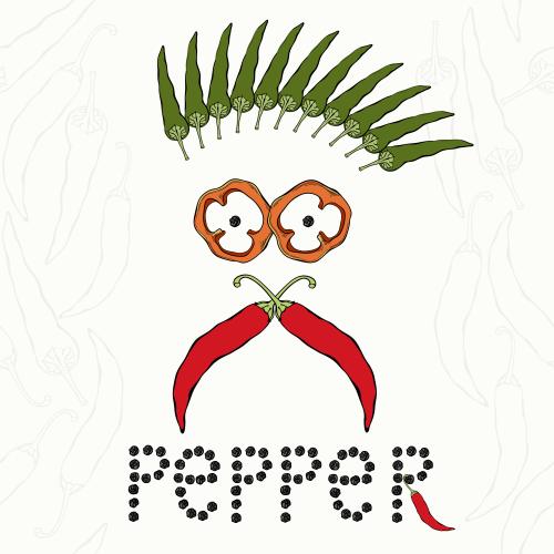 Vektorgrafik cartoonhaftes gesicht aus paprika und die aufschrift pepper