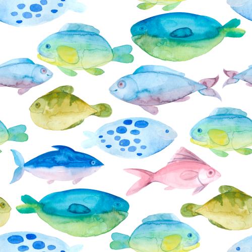 Rasterbild cartoonartige aquarellfische auf weißem
