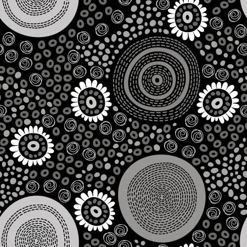 Oval. Vektor abstrakte Blumen in Doodle-Stil und dekorative Kreise auf schwarzem