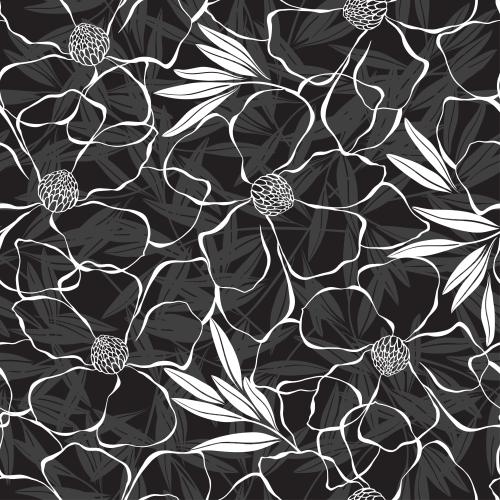 Vektorgrafik magnolie, blumen und blätter auf schwarzem