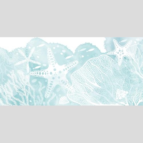 Vektorgrafik meersterne korallen algen muscheln auf blauem aquarell