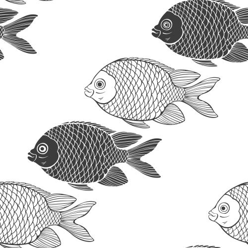 Vektorgrafik fische, schwarze konturen und silhouetten auf weiß