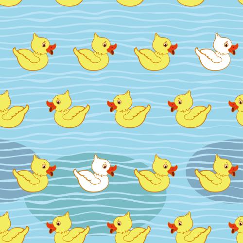 Entchen. Vektor Hübsche gelbe und weiße Enten schwimmen auf den Wellen