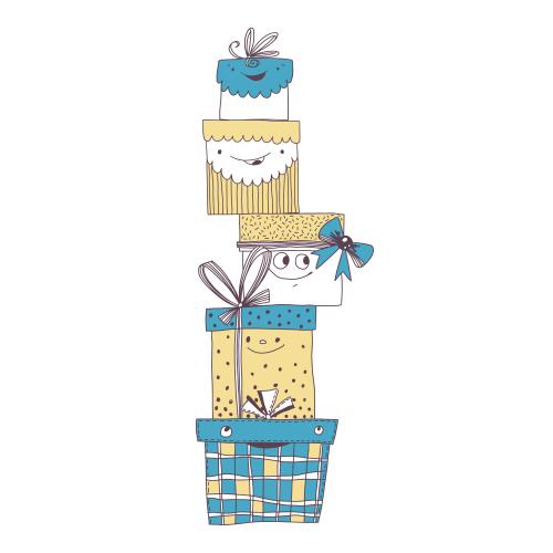 Geburtstag. Vektor cartoonartige geschenkboxen auf weissem