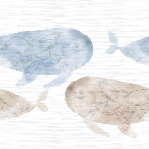 Rasterbild dekorative aquarellwale, wellen auf weißem