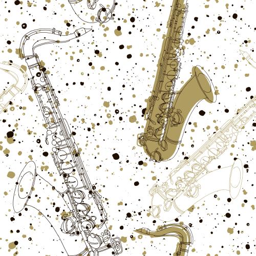 Klecks. Vektor Saxophone, Konturen und Silhouetten, dekorative Flecken auf Weiß