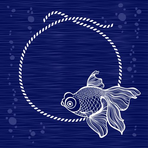 Vektorgrafik runde rahmenseil mit fisch auf blauen wellen