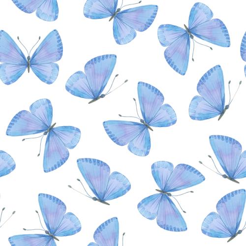 Rasterbild blaue aquarell-schmetterlinge auf weißem