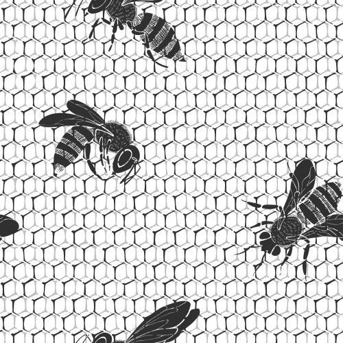 Wabe. Vektor monochrome Bienen und Waben auf weißem
