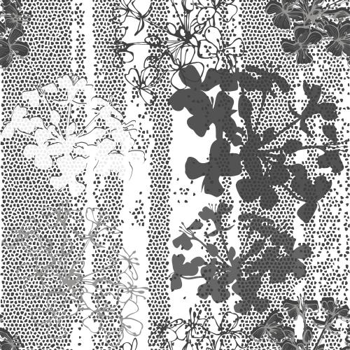 Vektorgrafik monochromen konturen und silhouetten von blumen auf einem mosaikboden