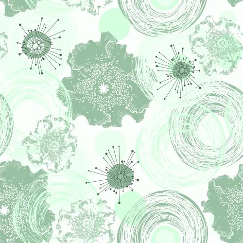 Vektorgrafik abstrakte blumen und kreise, grüne pastelltöne