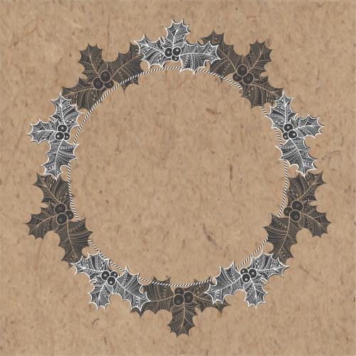 Vektorgrafik runde weihnachtsrahmen mit stilisiertem efeublatt auf kraftpapier
