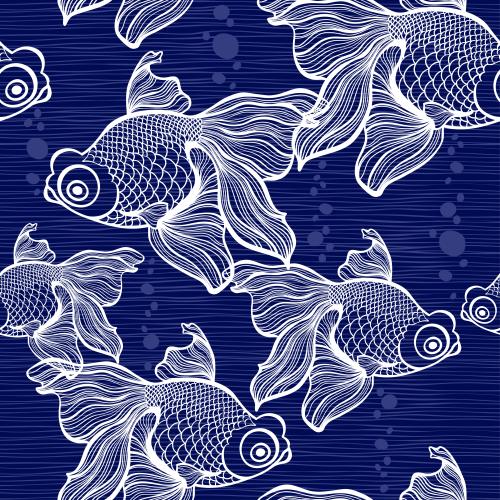 Vektorgrafik weiße fische auf den blauen wellen