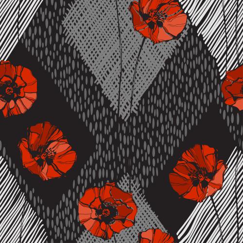 Vektorgrafik rote mohn, monochrome dekorative elemente auf schwarzem