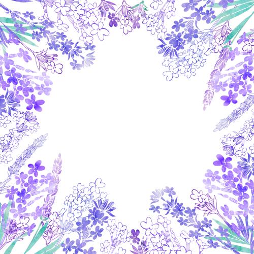 Rasterbild aquarelllavendel, rahmen mit runden textbereich auf weißem