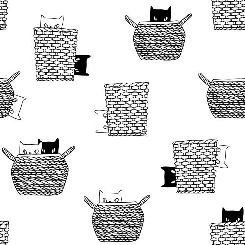 Vektorgrafik cartoonartige katzen in körben auf weißem
