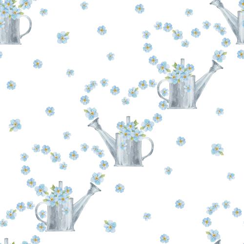 Vergissmeinnicht. Vektor Aquarell-Vergissmeinnicht-in-der-Gießkanne, Blumen-in-Herzform-auf-weiß