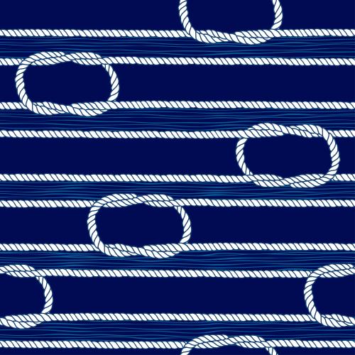 Vektorgrafik weiße horizontale seile, meeresknoten, blaue wellen auf dem blauen