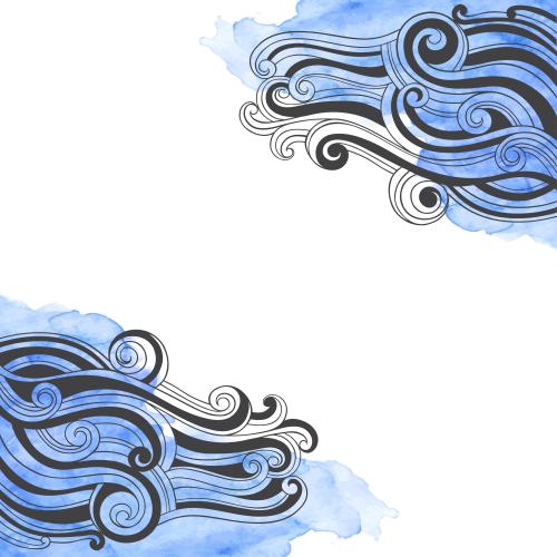 Bild dekorative Wellen auf blauen Aquarell-Fragmenten, Platz für Text auf weißem, eckige Komposition