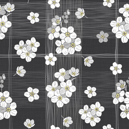 Karierte. Vektor monochromen Blumen in Gittermuster auf schwarzem
