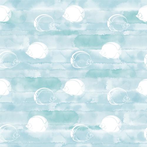 Vektorgrafik tropische fische weiße konturen und silhouetten auf blauem aquarell