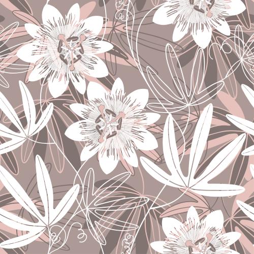 Passionsblume. Vektor Strelitzien, Blumen und Blätter auf pastellbraunem