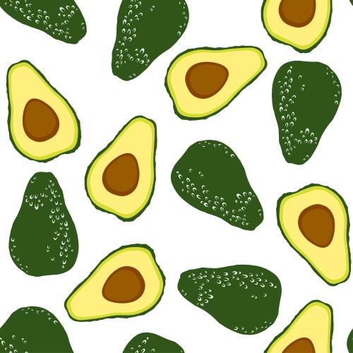 Vektorgrafik avocado, ganze früchte und hälften auf weißem