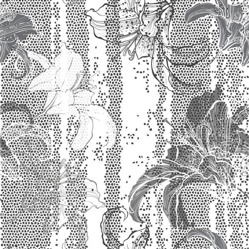 Mosaik. Vektor blumen Lilien auf monochromem mosaikartigem