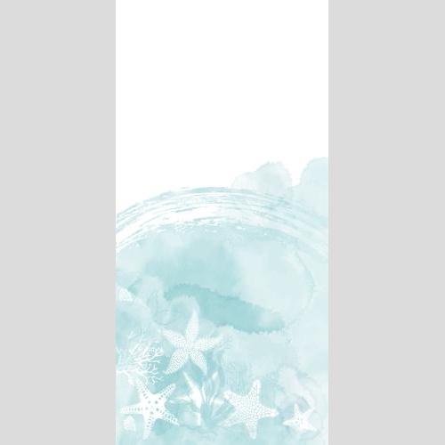 Postkarte. Vektor postkarte mit marinethema meeresstern korallen blauem aquarellfragment und platz fuer text auf weissem