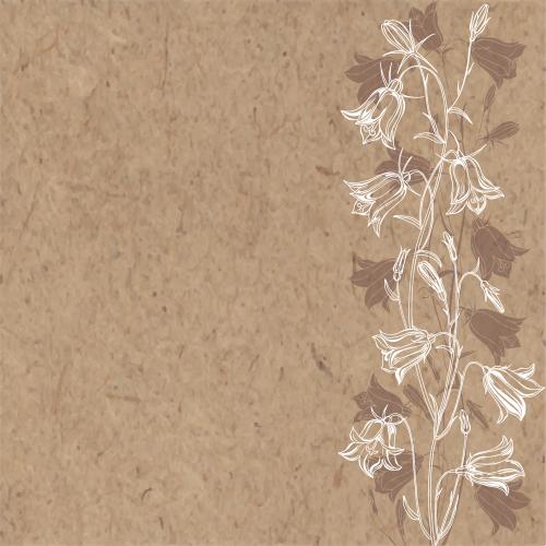 Vektorgrafik windklingel, weiße konturen und braune blumensilhouetten, platz für text auf karte
