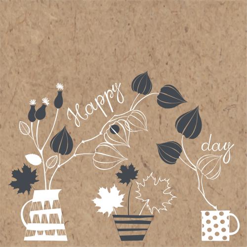 Ahornblatt. Vektor drei herbstliche Bouquets, Schriftzug Happy Day und Platz für Text auf Kraft