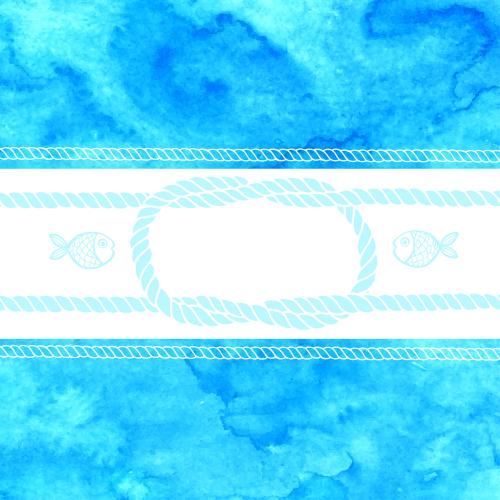 Vektorgrafik seile, seemannsknoten, fische, blau-türkise aquarellstreifen