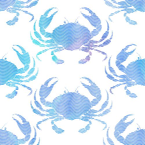Krabbe. Vektor Aquarellkrebse, Wellen auf weißem