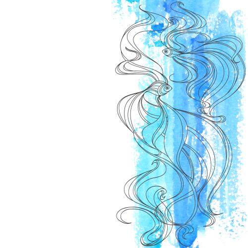 Vektorgrafik dekorative fische, blau-grün aquarellfragment, platz für text auf weißem